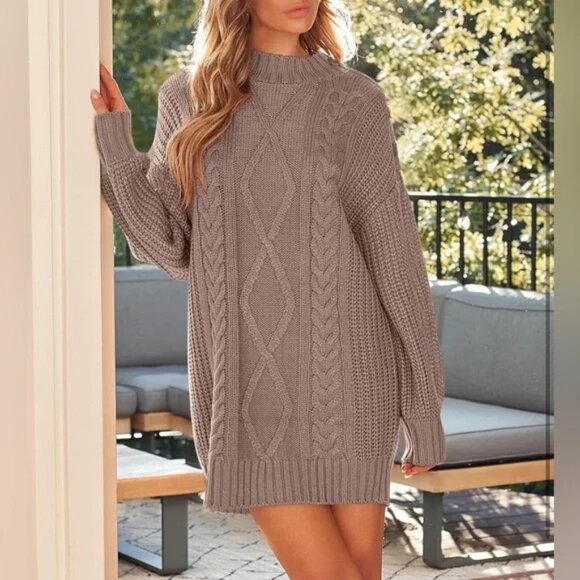 EFAN Cable Knit Sweater Dress – Taupe Button-Shoulder Cozy Chic XL 🍂🧶 - Picture 12 of 12